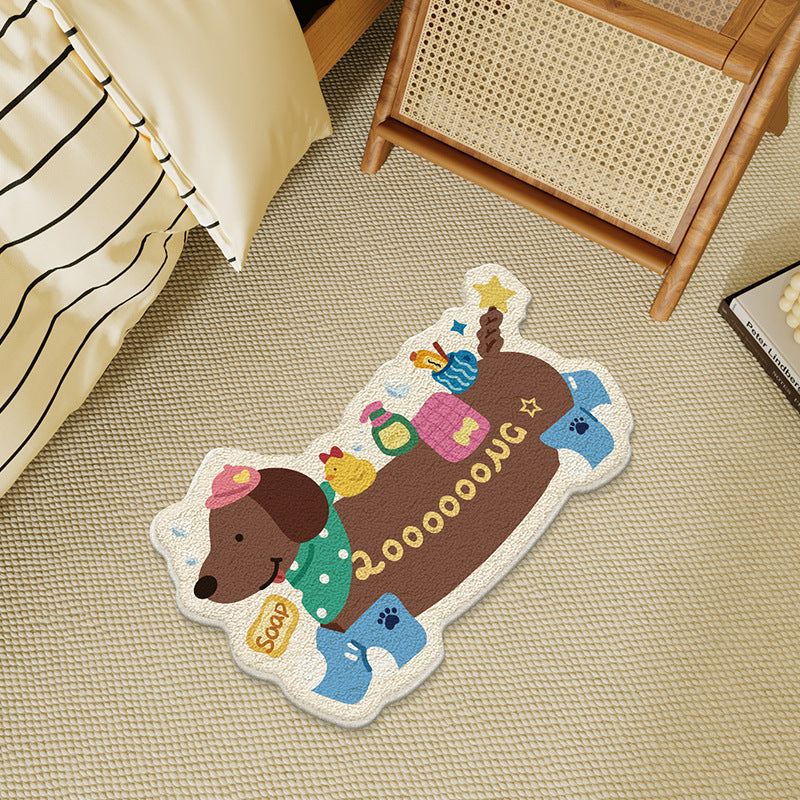 Novelty Dachshund-Shaped Plush Absorbent Bath & Entry Rug with Non-Slip Backing