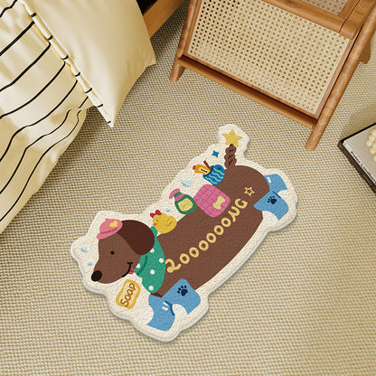 Novelty Dachshund-Shaped Plush Absorbent Bath & Entry Rug with Non-Slip Backing