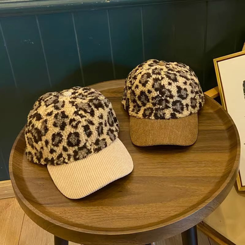 Damen Leopard-Print Fleece Baseballcap Brehn