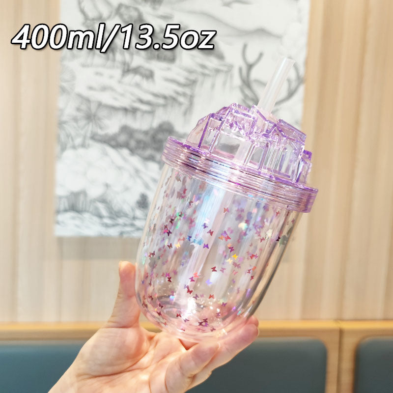 Damen Glitzernde Trinkbecher mit Strohhalm Brehn