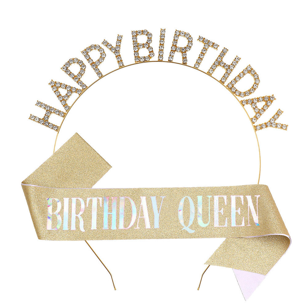 Damen Glitzernder Haarreif mit "Happy Birthday"-Aufschrift Brehn