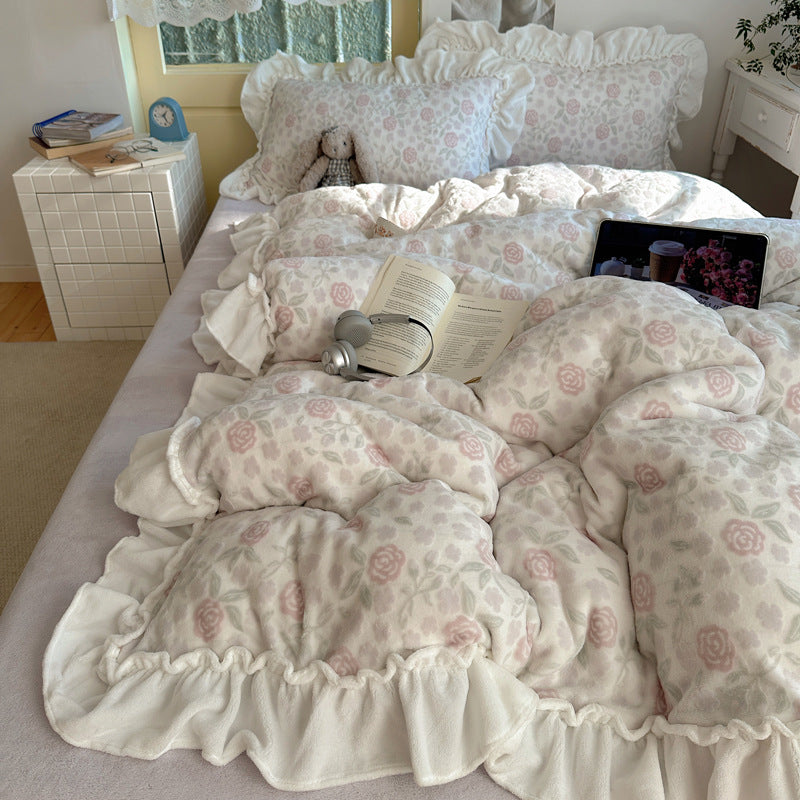 Plüsch Rüschen Gänseblümchen Fleece Bettdecke mit Box-Quilt Konstruktion