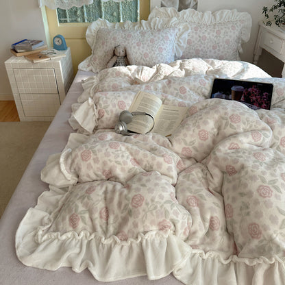 Plüsch Rüschen Gänseblümchen Fleece Bettdecke mit Box-Quilt Konstruktion