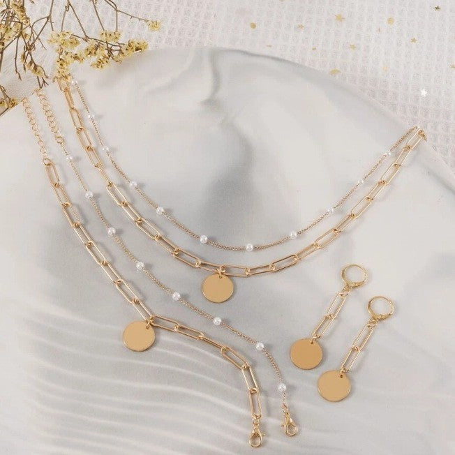Elegantes Perlen- und Goldketten-Schmuckset Brehn