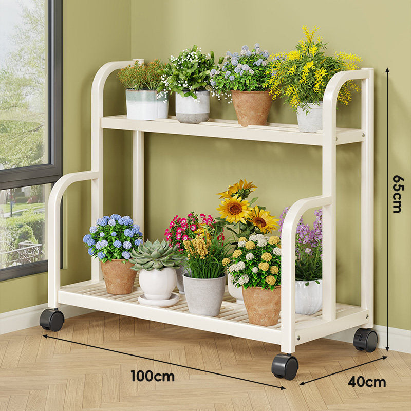 Drei-Ebenen Rollbares Metall Pflanzen Display Regal