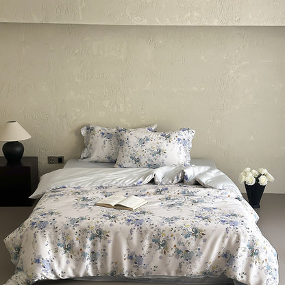 Luxuriöses Satin-Bettwäsche-Set mit floralem Aquarellprint und seidig-glänzendem Finish