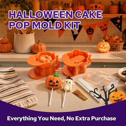 Halloween Cake‑Pop‑Formset mit Geister‑ und Kürbisform, Stäbchen & Deko‑Set