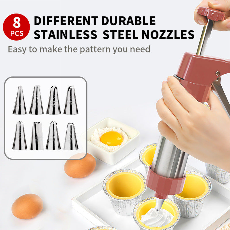 Cookie Press and Decorating Gun with Eight Stainless Nozzles and Six Embossed Discs
