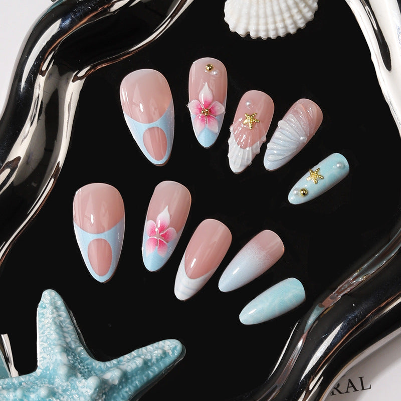 Künstlerisches von Meer inspiriertes Press-On Nagelset Brehn