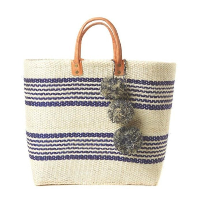 Stylische Basttasche mit Verspielten Pompons Brehn