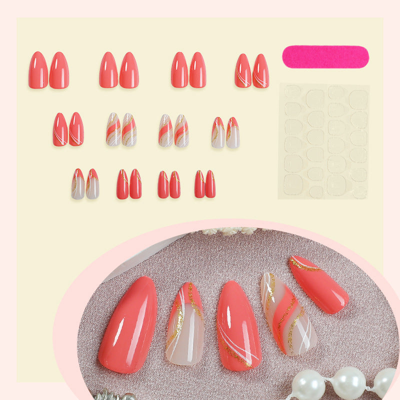 Premium Gel Press-On Nagelset mit eleganten Wirbeln und schimmernden Akzenten Brehn