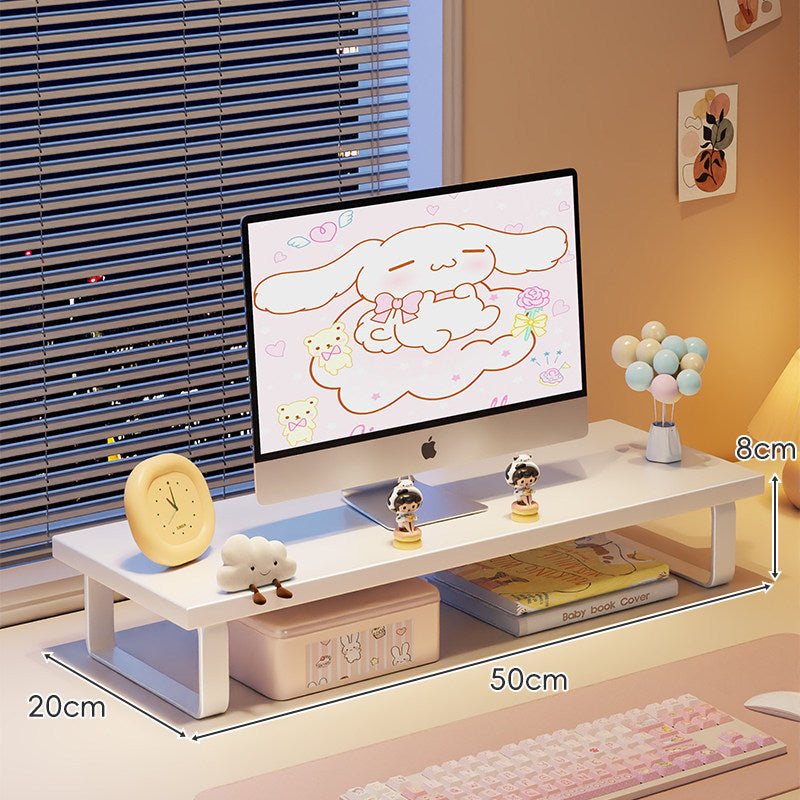 Erhöhter Monitorständer mit Holz-Optik-Oberfläche, Metallrahmen und Unterregal-Stauraum
