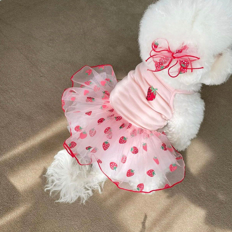 Erdbeer Tüll Tutu Kleid mit bestickter Beere und Organza