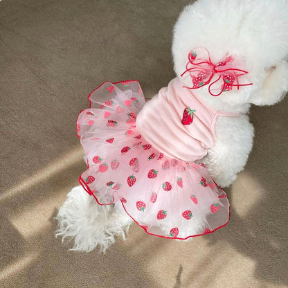 Erdbeer Tüll Tutu Kleid mit bestickter Beere und Organza