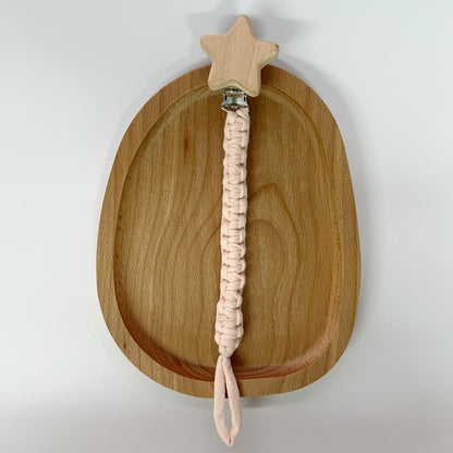 Geflochtener Baumwoll-Nuckelclip mit sicherer Holzstern-Klemme