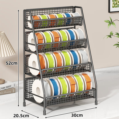 Vierstufiger geneigter Drahtgitter-Roll-Organizer-Ständer für Klebeband, Bänder und Bastelspulen