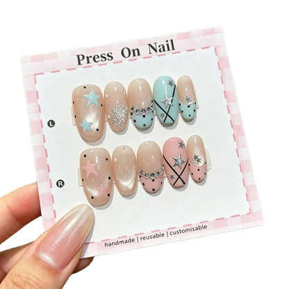 Dekoratives Press-On Nagelkunstset mit anpassbaren Stern- und Glitzermustern