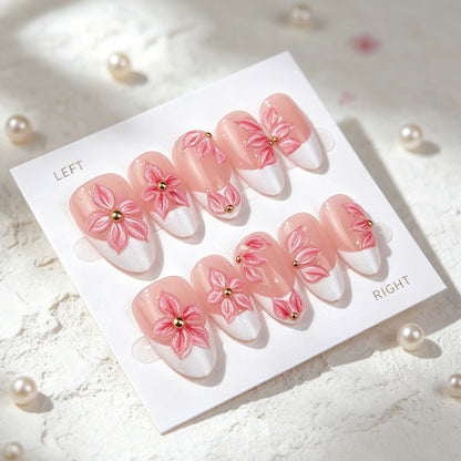 Blumenverzierte Press-On Nagelkunstset