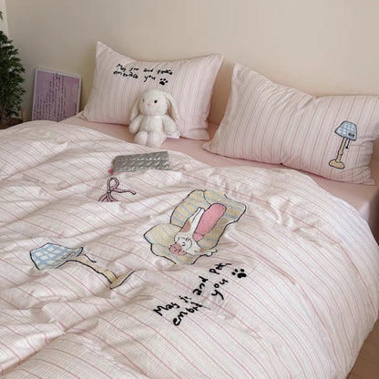 Bestickte Baumwoll-Bettdeckenbezug-Sets mit niedlichem Bären-Patchwork