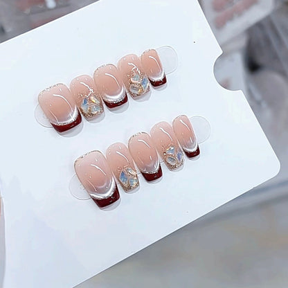 Elegante French Tip Design Press-On Nägel mit Glitter und dekorativen Akzenten Brehn