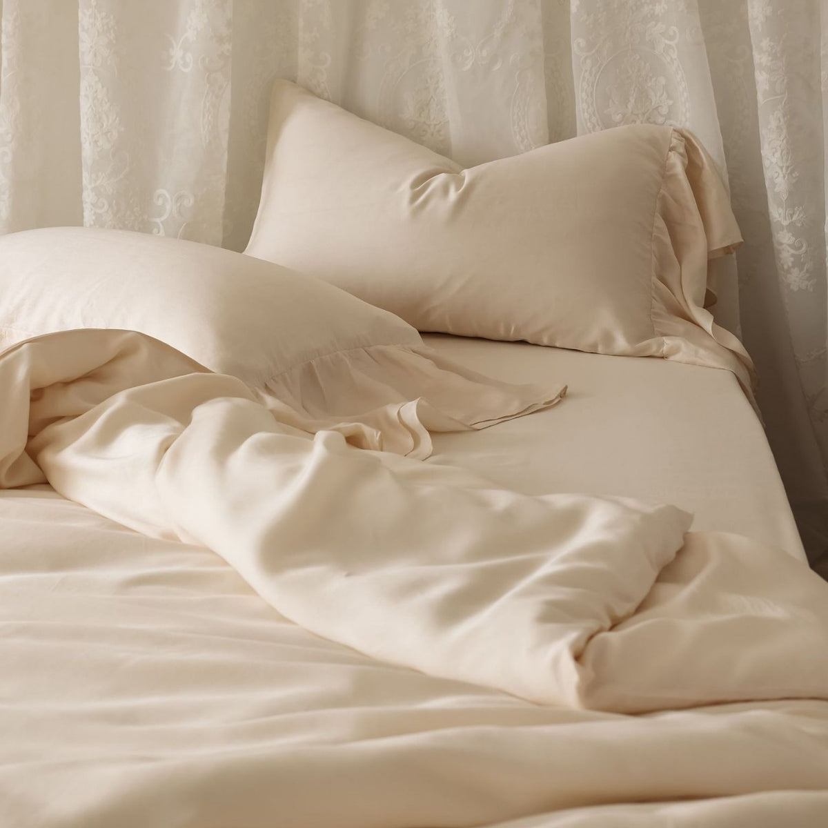 Seidiger Baumwoll-Satin-Duvetbezug-Set mit temperaturregulierendem Klima-Finish