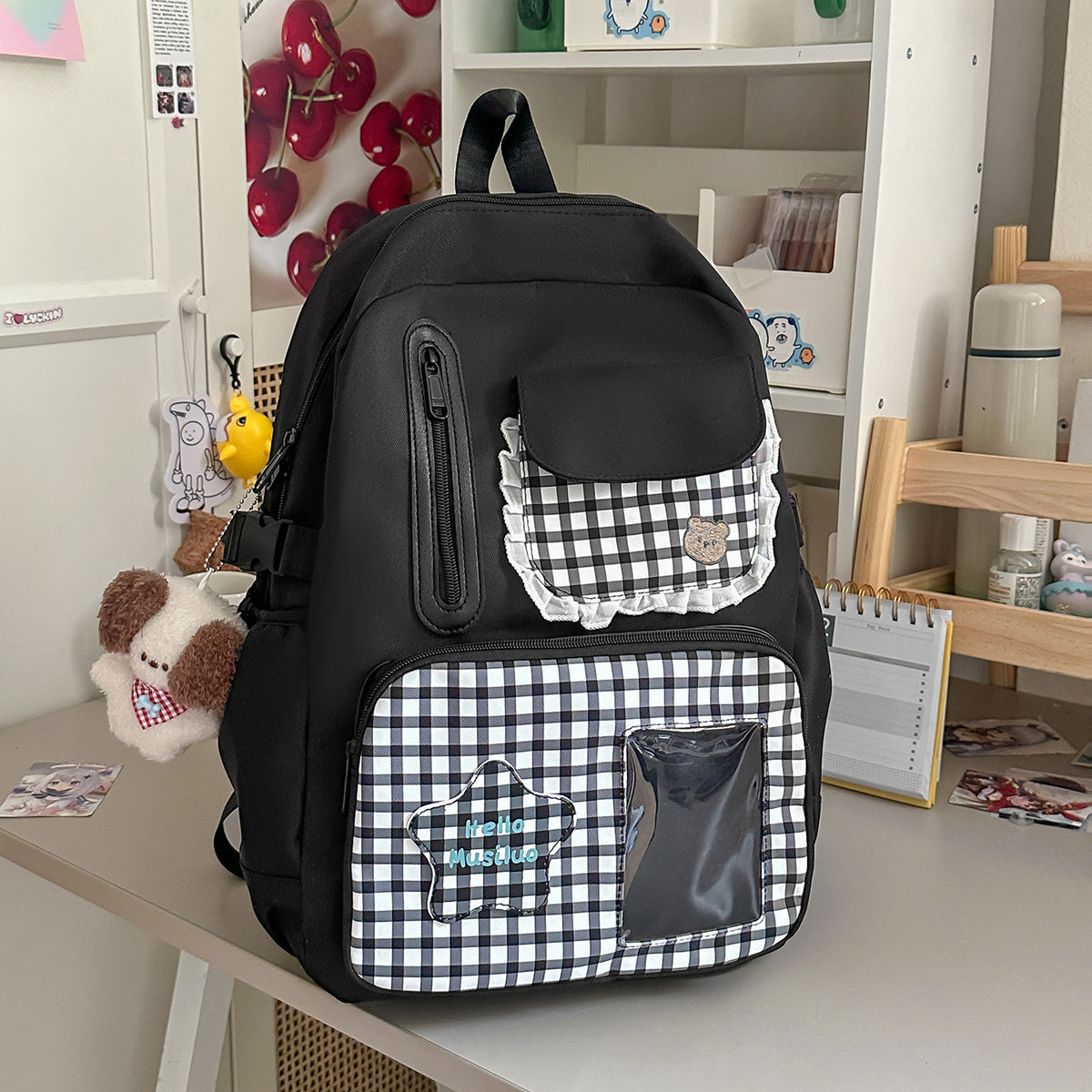 Stilvolles Gingham-Druck-Rucksack Brehn