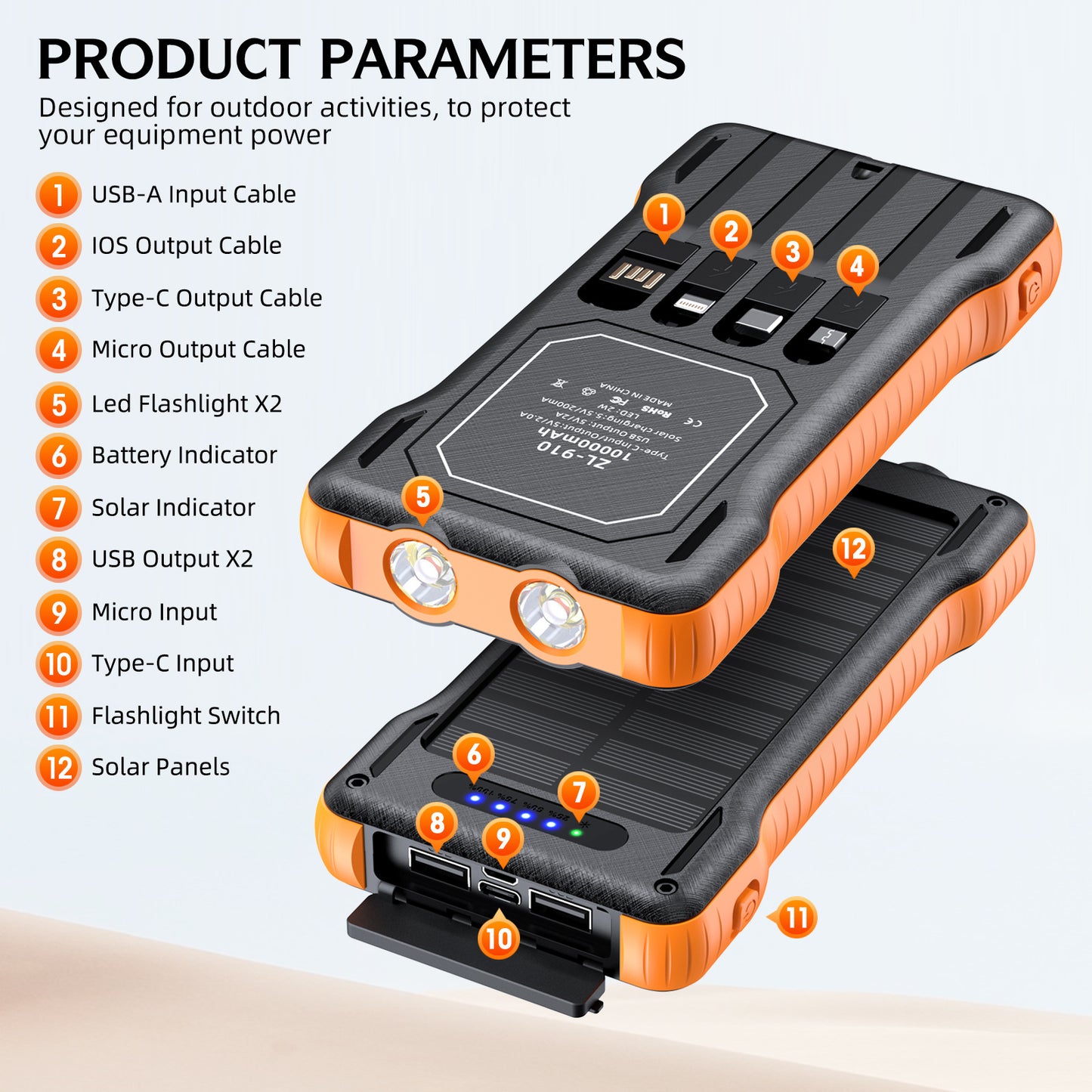 Solar Powerbank mit Integriertem LED-Licht Brehn