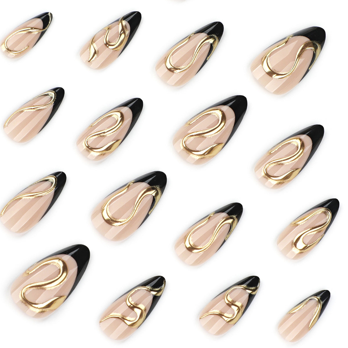 Kunstvolle Stiletto-Nägel mit elegantem Gold-Design Brehn