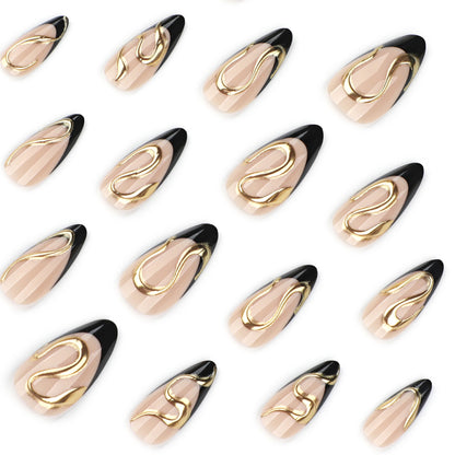 Kunstvolle Stiletto-Nägel mit elegantem Gold-Design Brehn