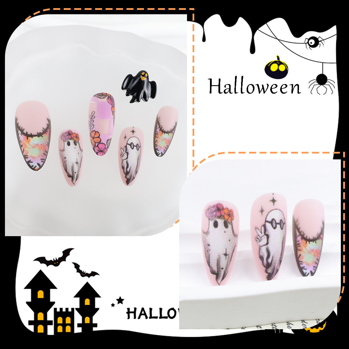 Kunstnagelset mit kreativen Geister- und Halloweenmotiven Brehn