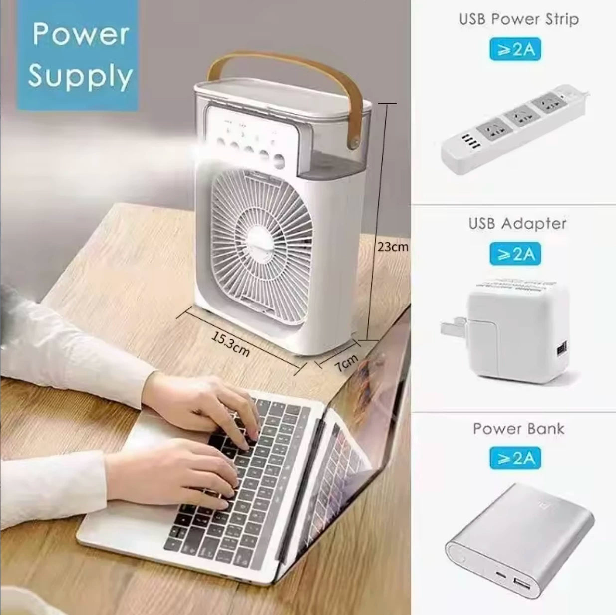 Unisex Einheitsgröße tragbarer USB befeuchtender Ventilator mit drei Geschwindigkeitsstufen und siebenfarbigem LED Brehn