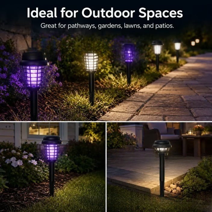 Solarbetriebener UV-Insektenvernichter Gartenstecker mit integriertem Solarpanel und Dämmerungs- bis Morgensensor Brehn