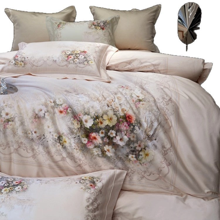 Luxuriöses Floral-Mikrofaser-Satin-Bettbezug-Set mit wendbaren dekorativen Kissenbezügen