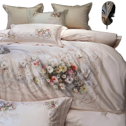 Luxuriöses Floral-Mikrofaser-Satin-Bettbezug-Set mit wendbaren dekorativen Kissenbezügen