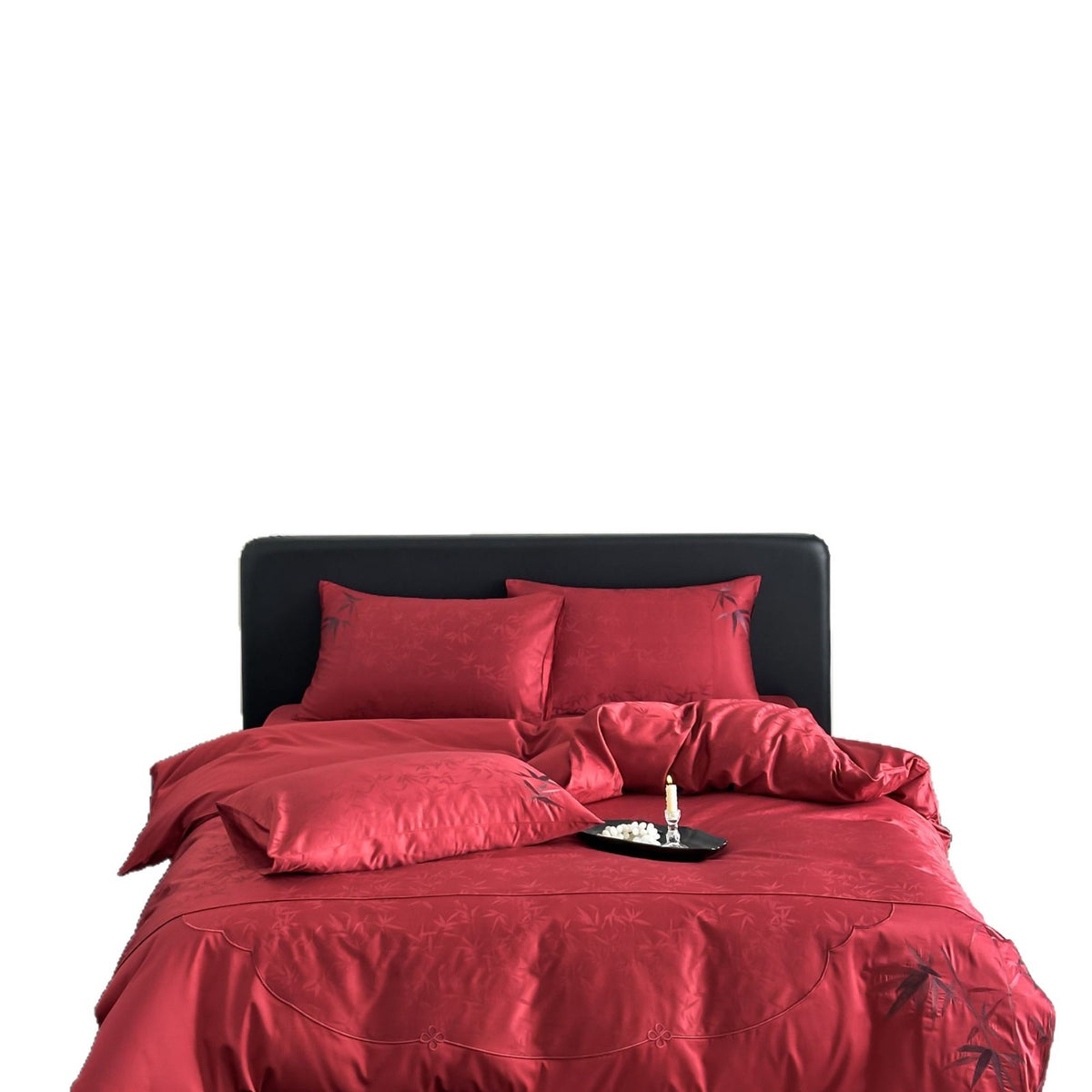 Glänzende Jacquard‑Satin Bettwäschegarnitur mit tonalem Bambus-Dessin