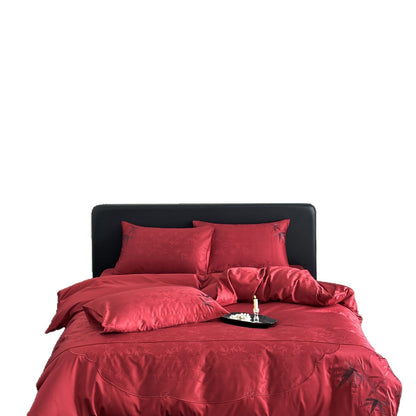 Glänzende Jacquard‑Satin Bettwäschegarnitur mit tonalem Bambus-Dessin