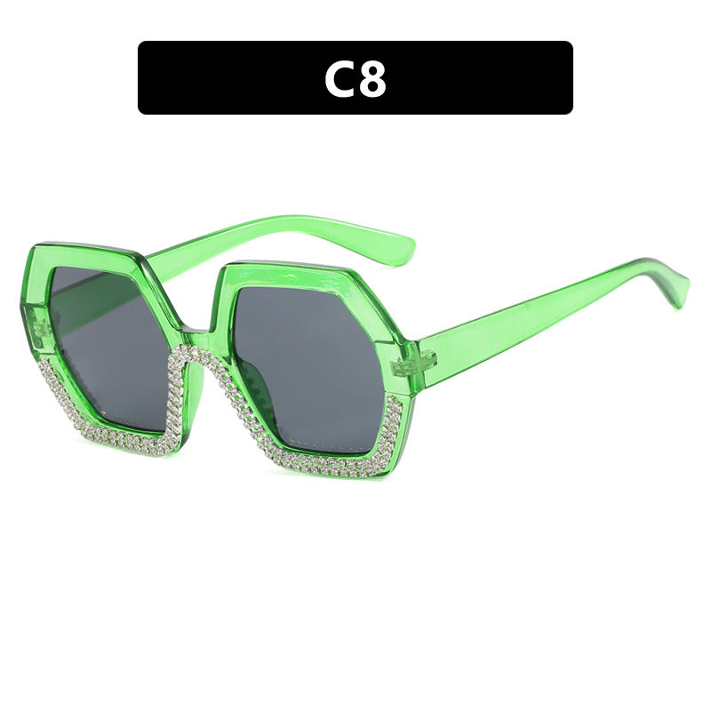 Damen extravagante Sonnenbrille mit hexagonalem Rahmen und strassbesetzten Akzenten Brehn