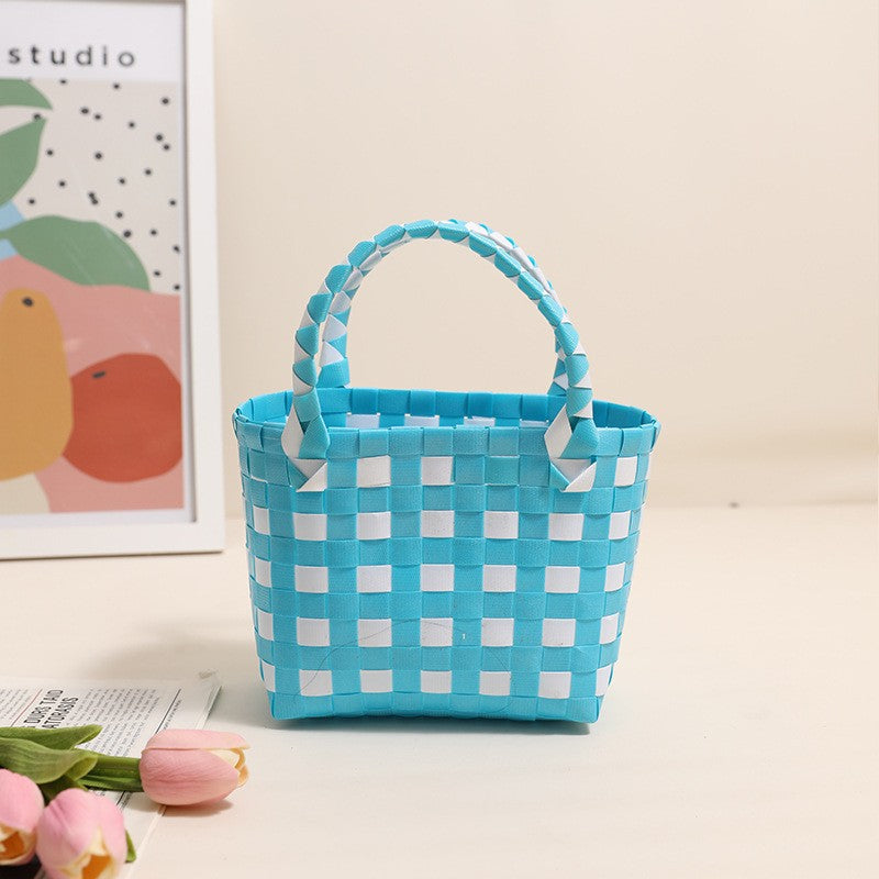 Damen Handtasche aus geflochtenem Kunststoff mit fröhlichem Muster Brehn