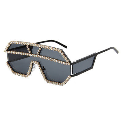 Damen stilvolle Sonnenbrille mit geometrischem Rahmen und Strassverzierung Brehn