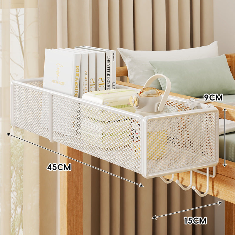 Klemmbares Mesh-Bettseitenregal mit mehreren Haken