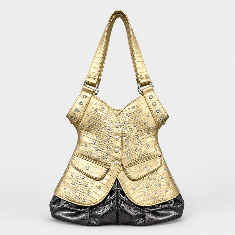 Nieten-Krokodil-Prägeleder-Handtasche