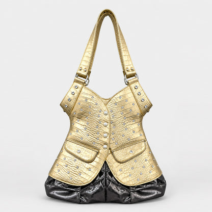 Nieten-Krokodil-Prägeleder-Handtasche