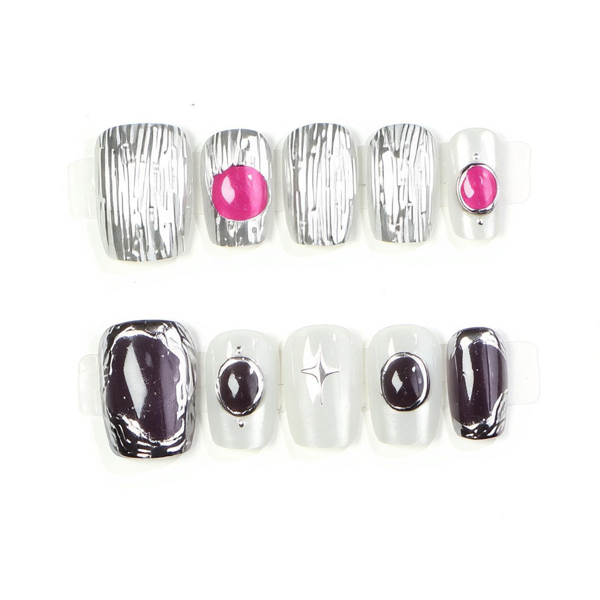Künstlerisches strukturiertes Press-On-Nagelset Brehn