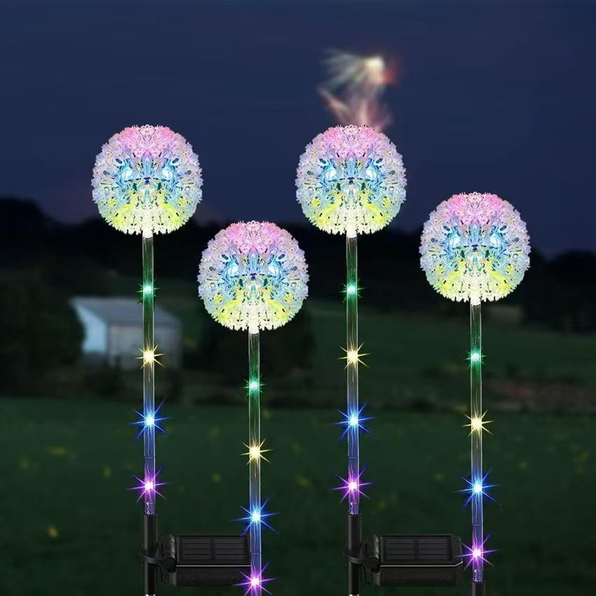 Löwenzahn-inspirierte Solar-Gartenstecklichter mit integriertem Solarpanel und doppelten Blumen-Globen Brehn