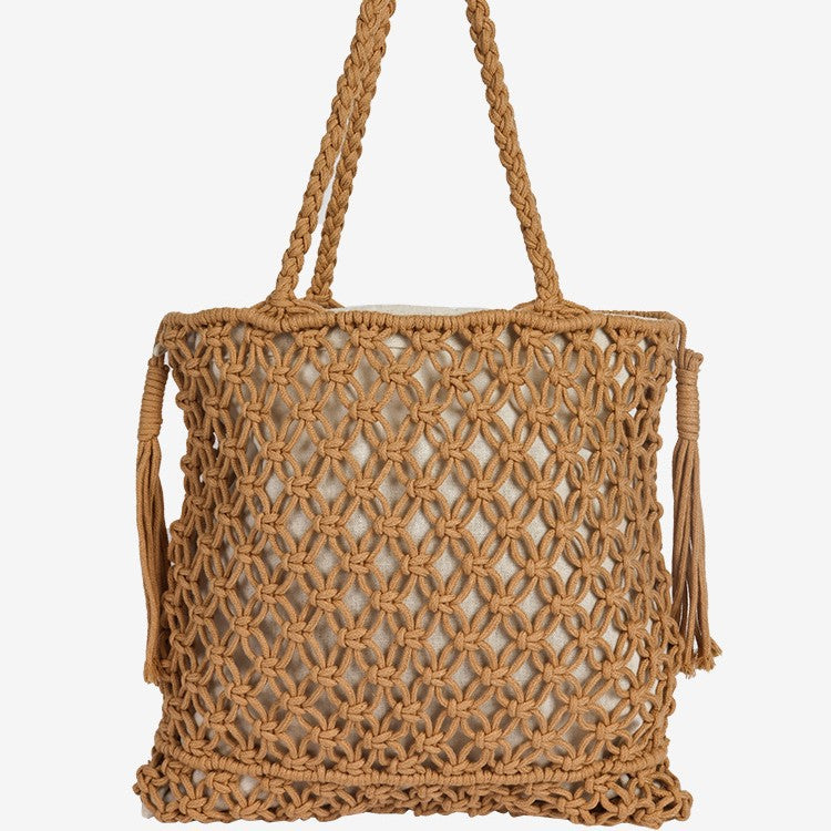 Damen Makramee Strandtasche mit eleganten Fransen Brehn