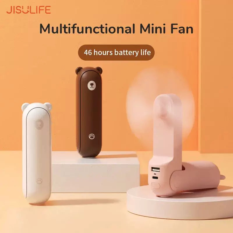 Unisex Einheitsgröße faltbarer wiederaufladbarer Dreifach-Handheld-Mini-Ventilator mit integriertem Powerbank USB-C und USB-A Anschlüssen sowie Handgelenksschlaufe Brehn