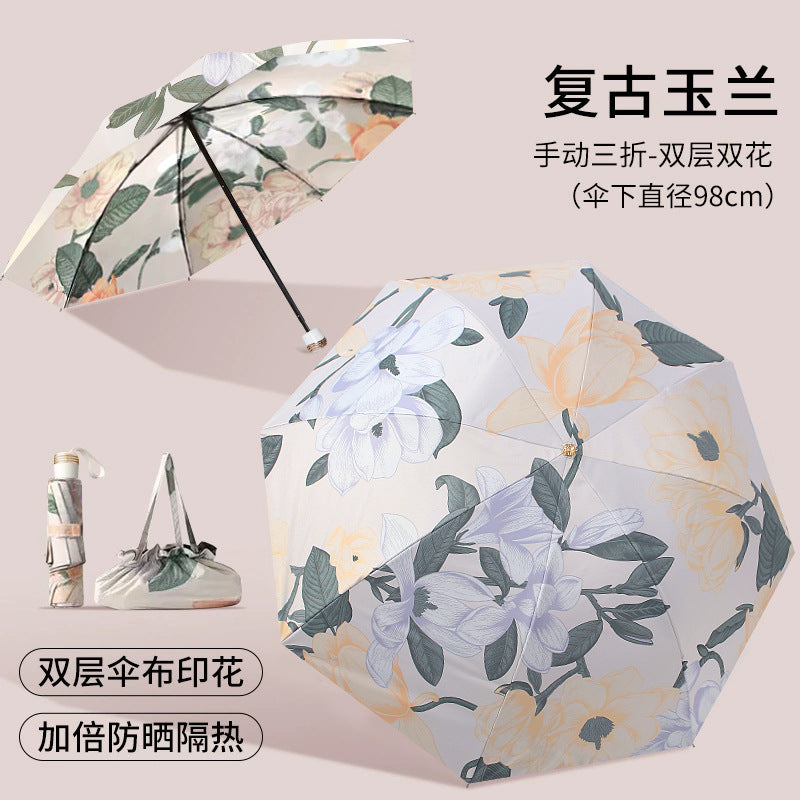 Damen Eleganter Falt-Regenschirm mit floralen Akzenten Brehn