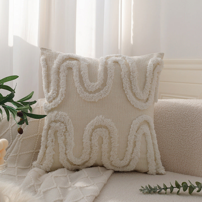 Quadratischer Zierkissenbezug mit 3D‑Chenille‑Wellenstruktur und weichem Baumwollmix Brehn