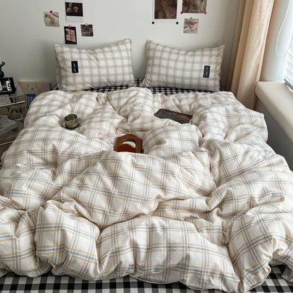Premium Plaid Baumwoll Bettwäsche Set
