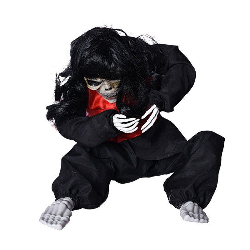 Gruselige sitzende Skelettpuppe Brehn